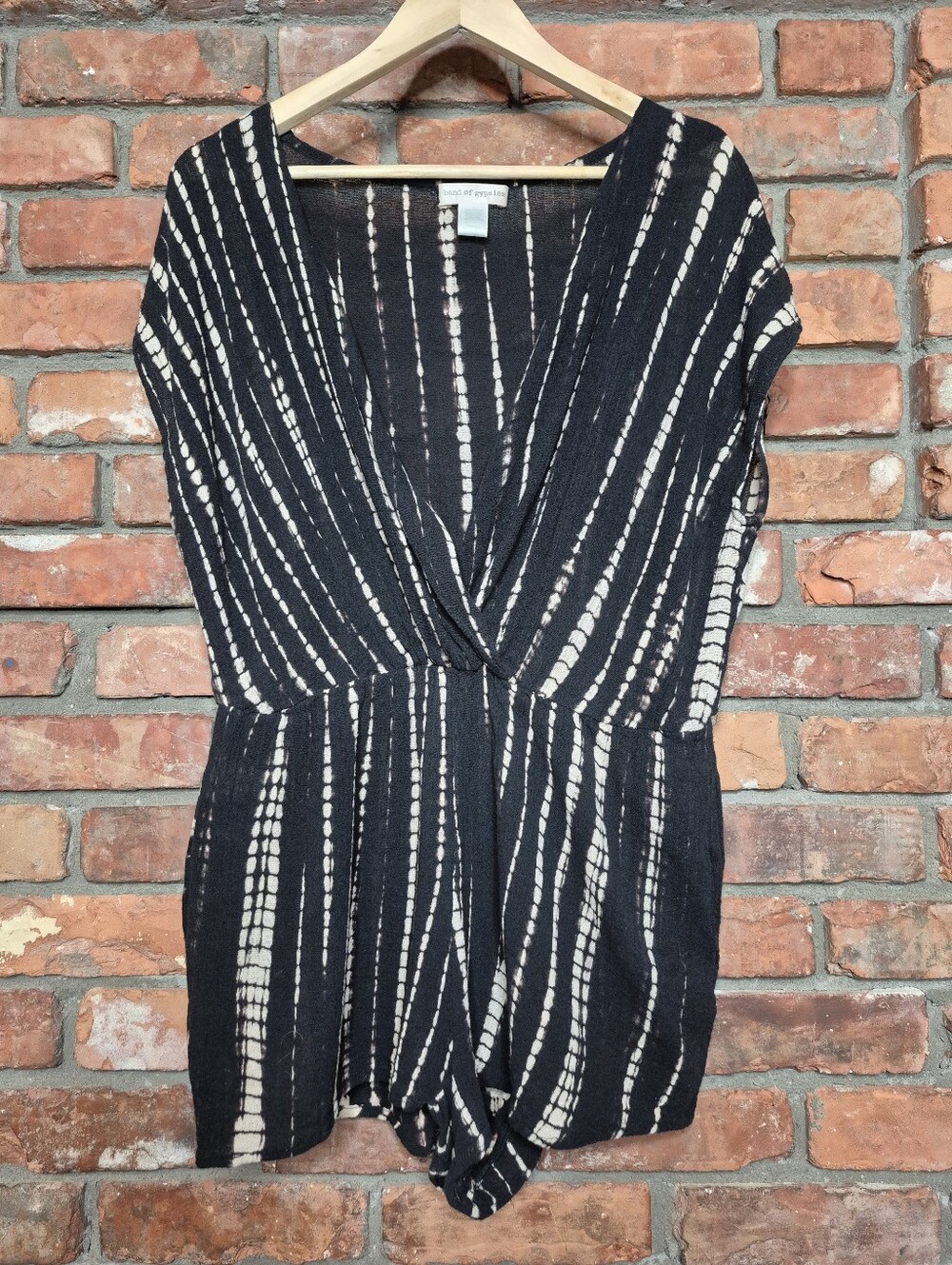 Band of Gypsies 100% Cotton Tie Dye Romper Black Ivory Boho Festival Beach L
